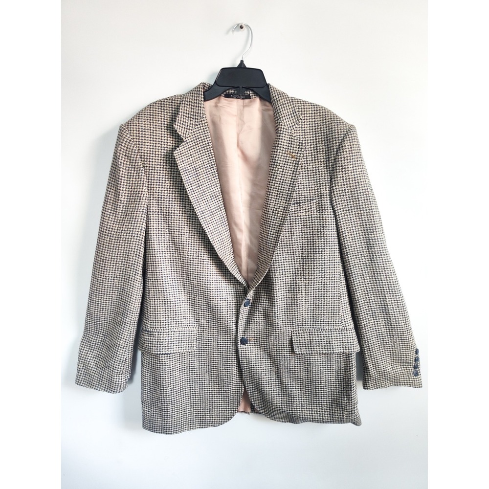 Sutter &‎ Grant Blazer Sport Coat 44R 100% Silk Houndstooth Vintage Multicolor